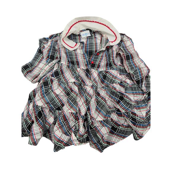 Her Majesty Toddler Girls Sz 3T Circle Formal Dress Black Red Plaid Collared - Picture 1 of 5